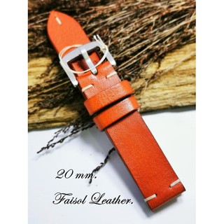 สายนาฬิกาหนังแท้ Vintage Faisol Leather 20 mm.สีส้ม