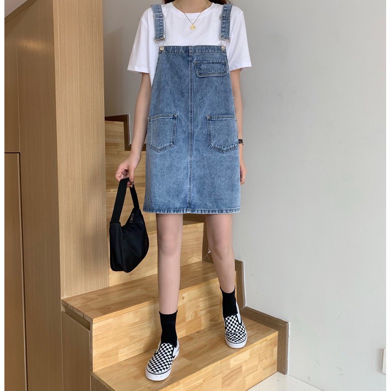 many-jeans-dress-overalls-เอี๊ยมกระโปรงยีนส์สั้นสำหรับผู้หญิงพร้อมส่ง