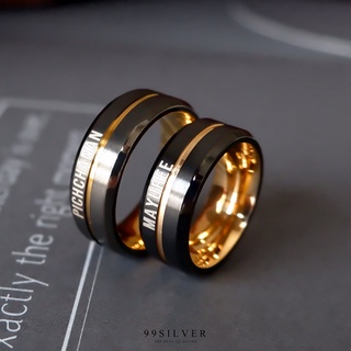 แหวนสแตนเลส Gold Black ไทเทเนี่ยม หน้ากว้าง 7 มิล ผิวเรียบปัดด้านแฮร์ไลน์ (SL13)