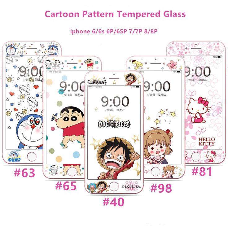 Soft Edge Apple Phone Cover Cartoon Pattern Tempered Glass iphone 6 6s 6plus 7 8 7plus 8plus Phone Film Screen Protector