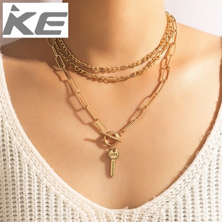 Alloy Jewelry Letter Key Three Necklace Geometric Chain Necklace for girls for women low price