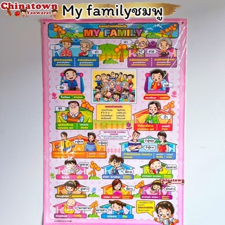 โปสเตอร์🧧 My familyชมพู✅ ภาษาไทยเบื้องต้น กขค ก.ไก่ ก-ฮ เสริมพัฒนาการ เตรียมอนุบาล อนุบาล นิทานอีสป สูตรคูณ poster