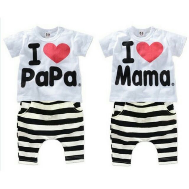 ชุดเด็ก-เสื้อ-i-luv-papa-mama-กางเกงลายทาง