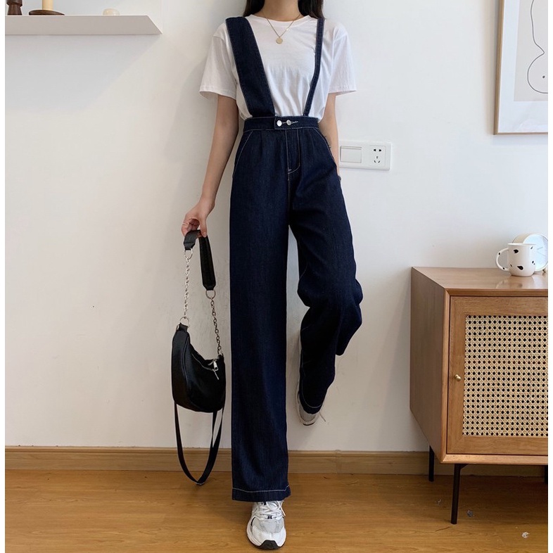 many-jeans-overalls-เอี๊ยมกางเกงยีนส์ขายาวเอวสูงรุ่นนี้สายเอี๊ยมเก๋