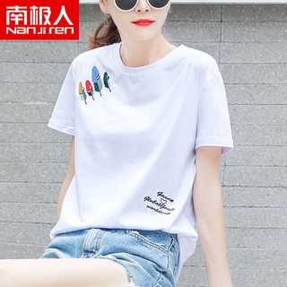 ✘✓แอนตาร์กติกผ้าฝ้ายแขนสั้นเสื้อยืดหญิง 2021 ฤดูร้อนใหม่ผู้หญิงหลวมสีเกาหลีรุ่นสีขาว INS ด้านบนเสื้อผ้า