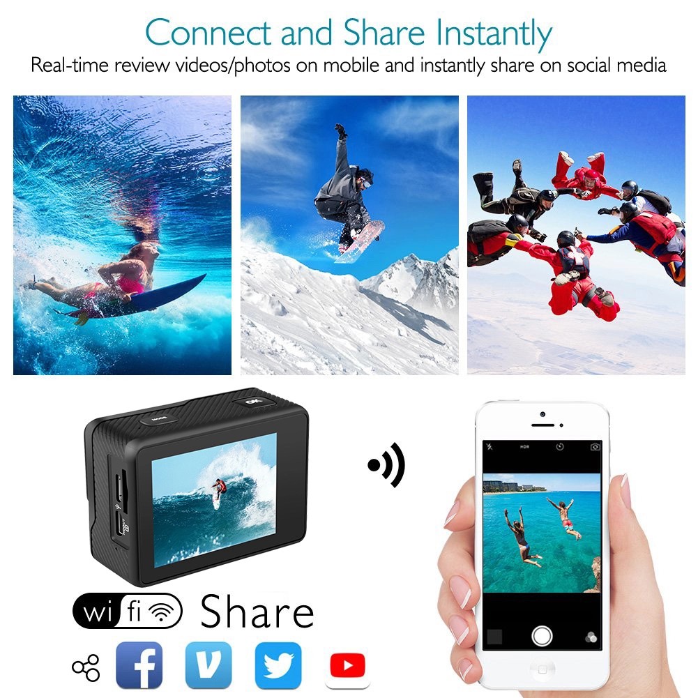 ภาพสินค้าจัดโปรโมชั่น กล้องกันน้ำ ระบบสัมผัส พร้อมรีโมท ระบบกันสั่นครบ 4K Ultra HD waterproof WIFI FREE Remote - สีดำ 4K 60fps 24 จากร้าน nano_tech บน Shopee ภาพที่ 5
