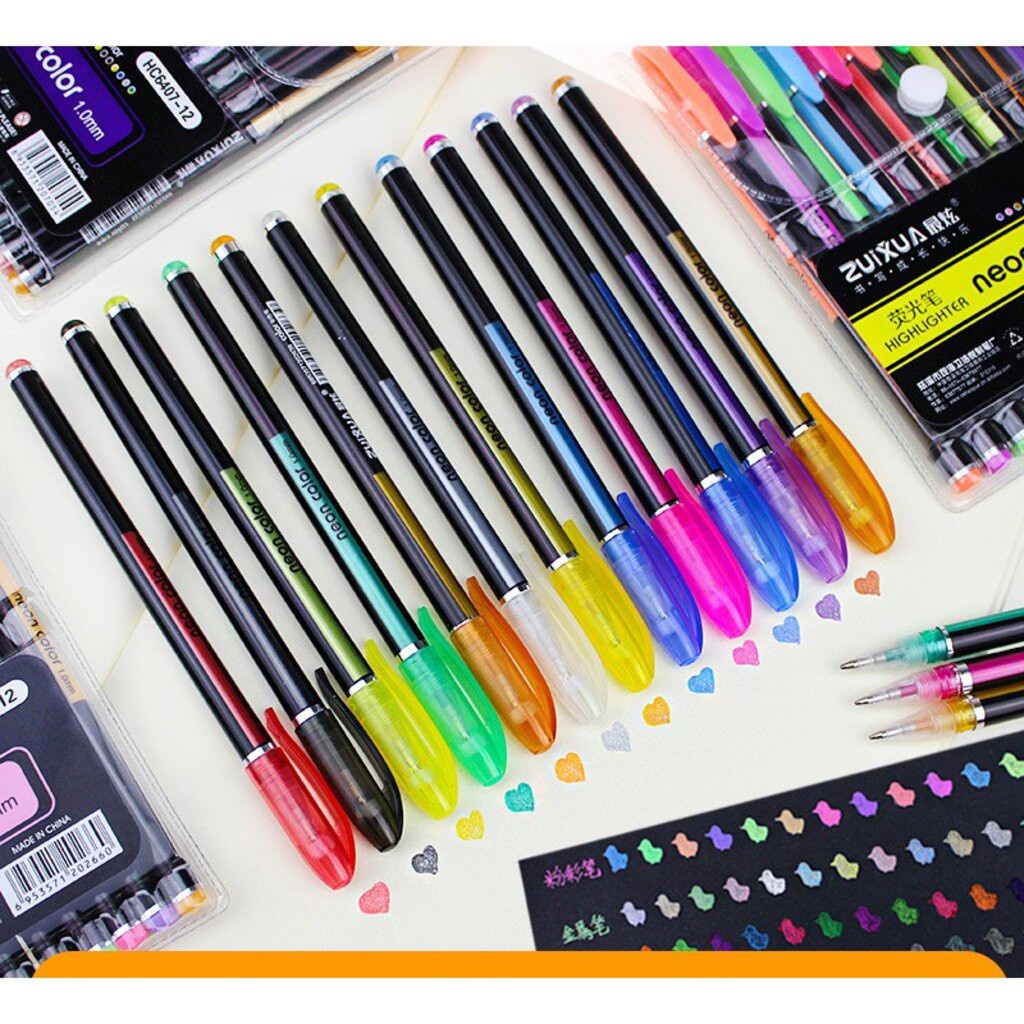 ภาพสินค้าปากกาสี12 สี 12 แท่ง สะท้อนแสง มี12สี ปากกา ปากกา เครื่องเขียน อุปกรณ์การเรียน ปากกาเจล ปากกากากเพชร จากร้าน moomoostationery บน Shopee ภาพที่ 5