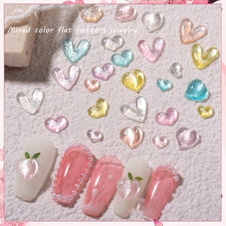 &lt;WholeSale&gt; 30Pcs/Set Nail Ornaments Cat Eye Effect Ice Penetration Translucent Flat Bottom Drill Peach Heart Rhinestone for Beauty