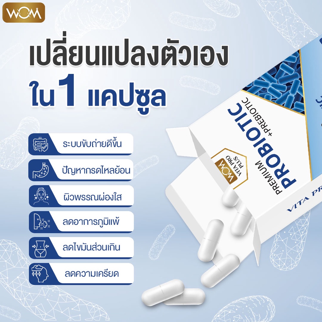 ภาพสินค้าWOM VITA PRO PLUS probiotic โพรไบโอติก โพรไบโอติกส์ พรีไบโอติก โปรไบโอติก ปัญหา ท้องผูก พร้อมส่ง (ทานได้ 1 เดือน) จากร้าน wom_group บน Shopee ภาพที่ 6