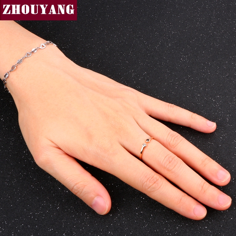 ภาพหน้าปกสินค้าZHOUYANG ง่ายเครื่องประดับน่ารักสไตล์มินิคริสตัล Rose Gold แหวนสีสำหรับสาวหญิงพรรคเต็มขนาด ZYR165