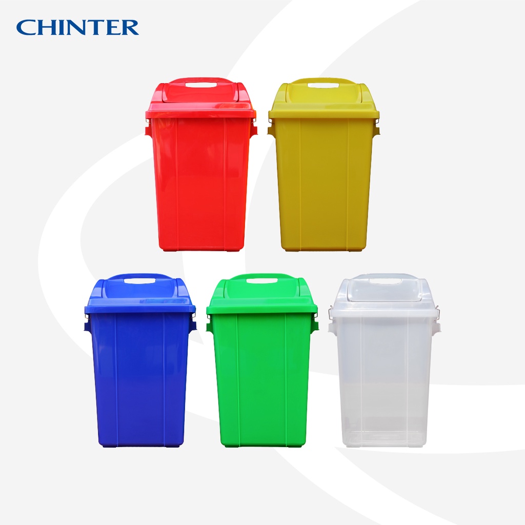 chinter-f016-ถังขยะพลาสติกเหลี่ยม50ลิตร-ฝาไวกิ้ง-มีหูล็อค-มีสีเหลือง-น้ำเงิน-แดง-เขียว-ใส