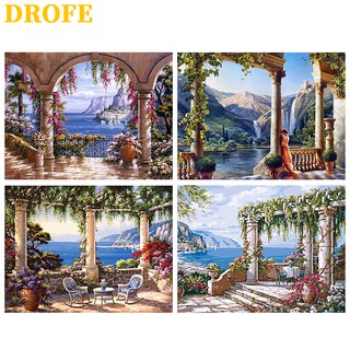 DROFE 【ขนาด : 50X40 ซม】~ คอลเลกชันแพลตฟอร์มวิวทะเล ~ พร้อมส่งภาพระบายสีตามตัวเลขของขวัญDIY / paint by number / บ้านตกแต่ง / ตามหมายเลข / ภาพวาด DIY / การวาดภาพดิจิทัล