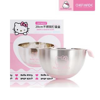 CHEFMADE Hello Kitty Kitchen 20cm 304 Stainless Steel Egg Mixing Bowl Non-slip Handle Silicone Bottom Kneading Dough Pots Beating Eggs Baking Tools KT7011