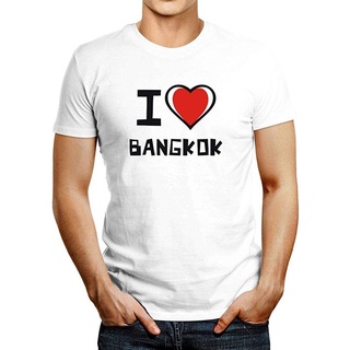 เสื้อยืดวินเทจ100%cotton เสื้อ ยืด ผ้า มัด ย้อม Idakoos I Love Bangkok Bicolor Heart T-Shirt men เสื้อ ยืด ผู้ชาย คอกลม