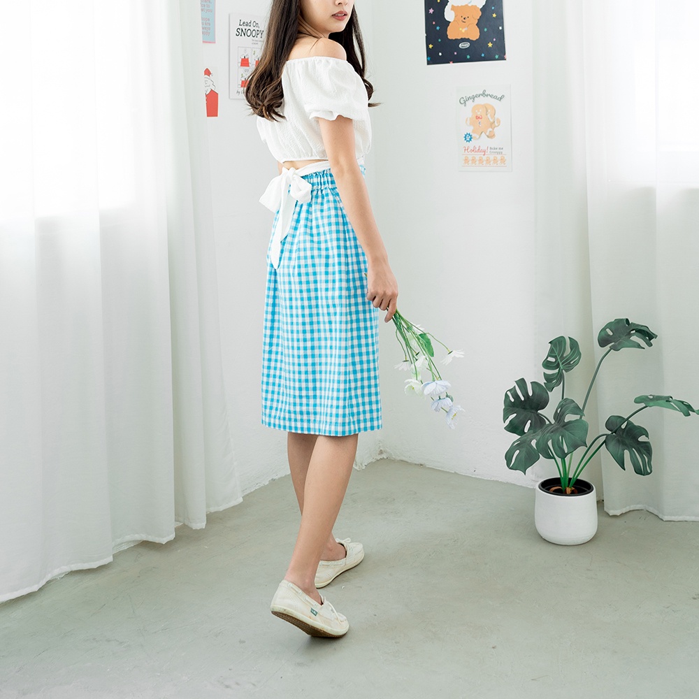 aprils-poppy-poppy-skirt-sky-กระโปรงผ้าขาวม้าลายตาราง-สีฟ้าขาว