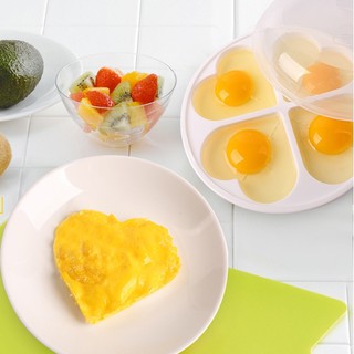 กล่องเวฟอาหาร กล่องไมโครเวฟ กล่องเวฟไข่ดาว ที่เวฟอาหาร แม่พิมพ์รูปหัวใจ อุปกรณ์อบไข่ 4 ฟอง Microwave Egg Poacher