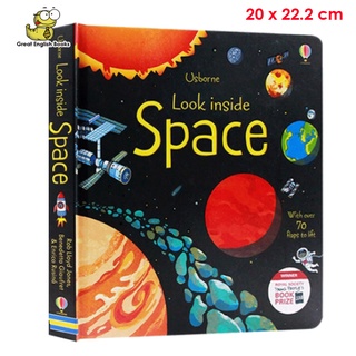 พร้อมส่ง หนังสือบอร์ดบุ๊ค Usborne Look Inside : Space (Boardbook กระดาษแข็งทั้งเล่ม แบบ Flip-a-Flap)