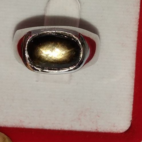 i46-แหวนเงินพลอยแบล็คสตาร์ชุบทองคำขาว