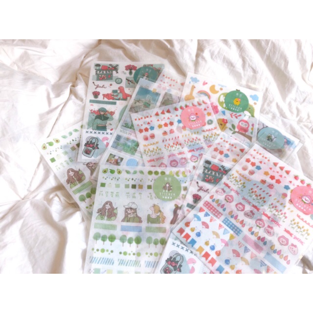 sticker-แผ่นสติ๊กเกอร์แนวเกาหลี-ลายวินเทจ-พาสเทล-vintage-pastel-ไม่ได้ไดคัทdie-cut