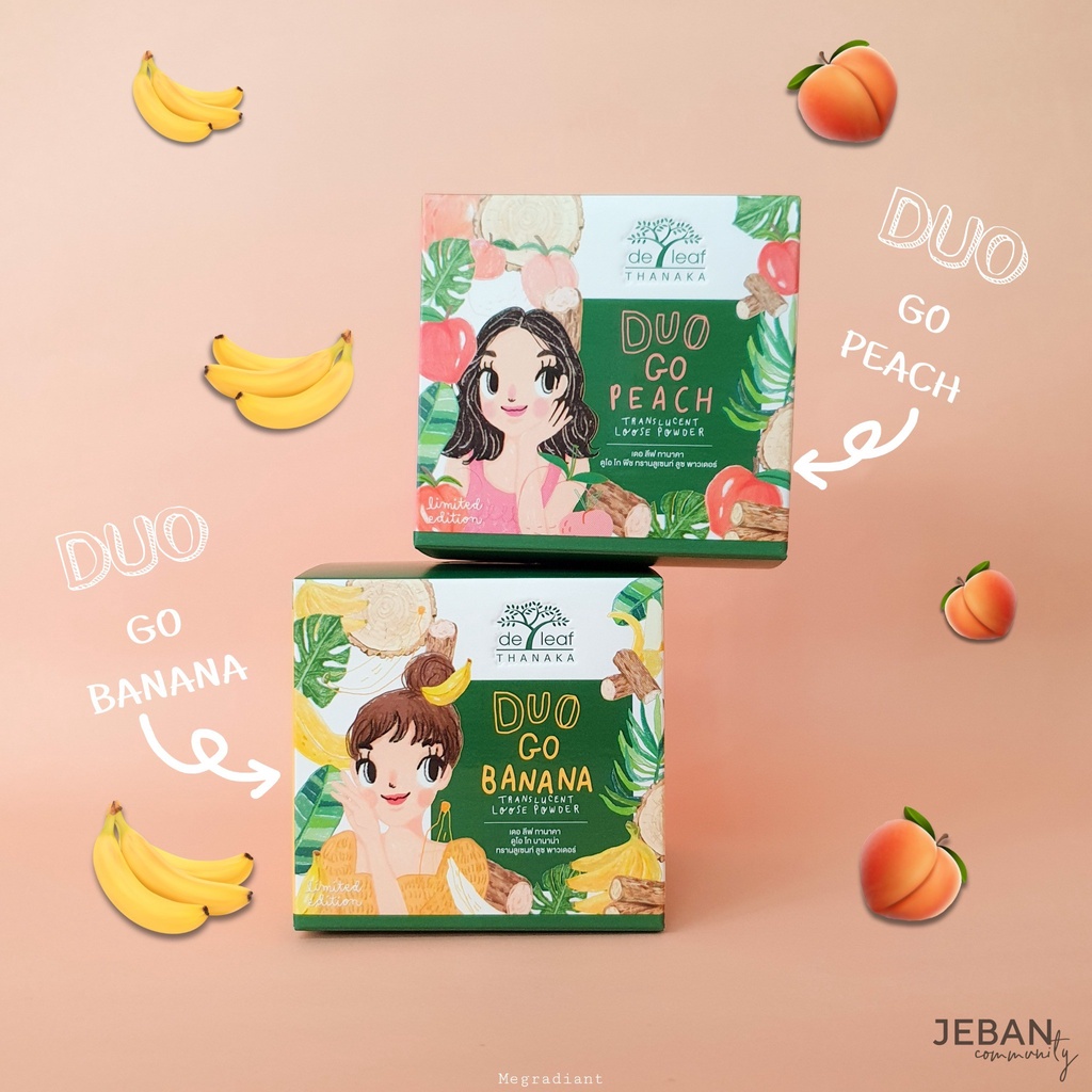 de-leaf-thanaka-duo-go-peach-banana-translucent-loose-powder-เดอลีฟ-ทานาคา-แป้งฝุ่น-15กรัม