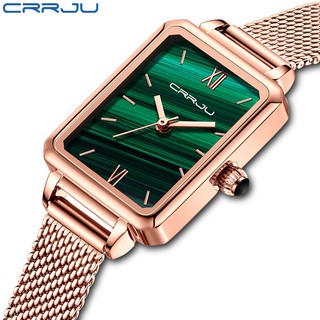 CRRJU Women watch fashion green stainless steel strap square dial + gift box 2173