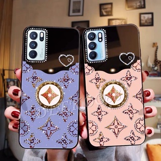 Ready Stock เคสโทรศัพท์ OPPO Reno6 Z 5G / Reno6 5G Phone Case Ins Luxury Fashion Be Love Diamond Acrylic Casing Ring Bracket Holder Hardcase Cover เคส OPPO Reno 6Z 5G