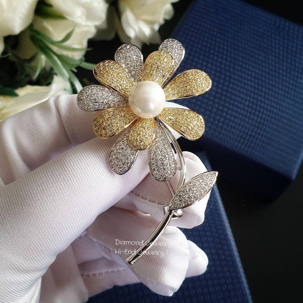 diamond-brooch-เข็มกลัดดอกไม้-งานทูโทน-งานเพชร-cz-แท้ค่ะงานน่าร๊ากกก-ดูดี-งานสวยมากกกกก