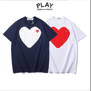 เสื้อยืดคอกลม แขนสั้น ผ้าฝ้าย ปักลายหัวใจ PLAY ทรงหลวม สําหรับผู้ชาย และผู้หญิง