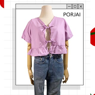 PORJAI เสื้อคลุมผูกอกระบาย+ผ้าโพกผมน่ารัก ผ้าฝ้าย งานตัดร้านค่าาา