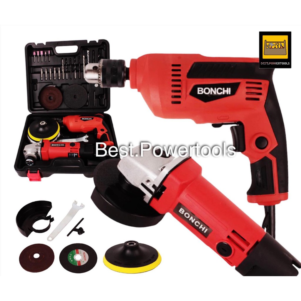 (แพ็คคู่) BONCHI เครื่องเจียร์ หินเจียร์ ลูกหมู 4 นิ้ว 1050W + สว่าน ...