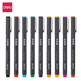 Deli ปากกาเคมี 0.45 มม. 9 สี มาร์คเกอร์ ปากกาหลายสี แบบลบไม่ได้ ปลอดสารพิษและไม่มีกลิ่น Permanent marker