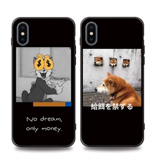 เคสโทรศัพท์มือถือแบบนิ่ม ลายการ์ตูน Tom and Jerry Shiba Inu น่ารัก สีดํา สําหรับ iPhone 13 14 Pro 6s 7 8 Plus X XR 12 mini 11 Pro XS Max