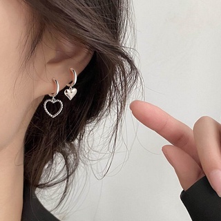 สินค้า Fashion Silver Color Hoop Earring Asymmetry Heart Charm Studs Earrings for Women Girl\'s Charm Party Jewelry Accessories