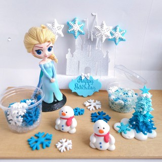 เซ็ตแต่งเค้กวันเกิดเจ้าหญิงหิมะ พร้อมใช้งานตกแต่ง บนเค้กปอนด์ โมเดลพลาสติก น้ำตาลเกล็ดหิมะ เกล็ดโรยน้ำตาล