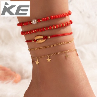 foot ornaments Pearl shell beaded five-anklet Star disc chain multi-anklet for girls for women