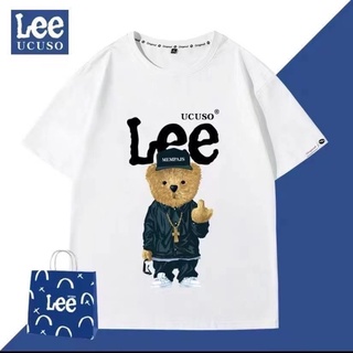 🔥จัดส่งจากประเทศไทย🔥LEE แบรนด์ร่วมหมีใหม่เสื้อยืดแขนสั้นคอกลมคู่รักฤดูร้อนเสื้อยืดลำลองแขนสั้นผ้าฝ้ายแท้เสื้อตัวในแฟ01 4