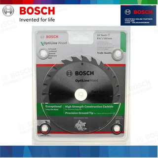 Bosch ใบเลื่อยวงเดือน ใบเลื่อยตัดไม้ 6.1/8 นิ้ว (160mm) x 24 ฟัน Tungsten Carbide Circular Saw Blade (2 608 642 303)