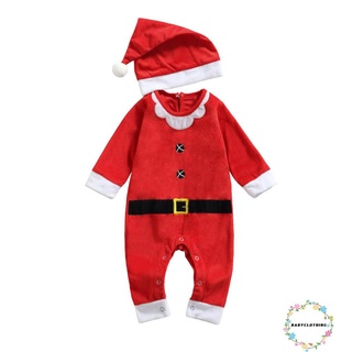 Babyclothes- ชุดจั๊มสูท คอกลม แขนยาว พร้อมหมวก ชุดคอสเพลย์ ซานต้า คริสต์มาส 2 ชิ้น สําหรับเด็ก