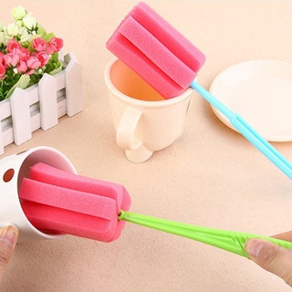 [Biho] Durable Cup Bottle Soft Sponge Cleaning Tool Brush Scrubber with Long Handle Color Random