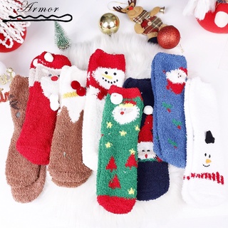 ถุงเท้า ผ้าฟลีซ แบบหนา พิมพ์ลายคริสต์มาส กวางเอลก์ ซานตาคลอส เกล็ดหิมะ น่ารัก ให้ความอบอุ่น เหมาะกับฤดูใบไม้ร่วง และฤดูหนาว สําหรับคริสต์มาส ปีใหม่
