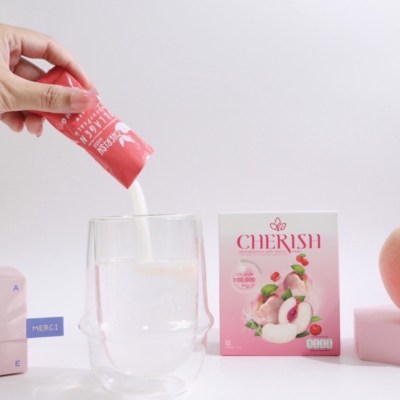 cherish-collagen-flavour-peach-คอลลาเจนกลิ่นพีช-ตราเชอริส-1-กล่องบรรจุ-10-ซอง