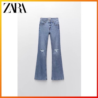 Zara กางเกงยีนขายาว แต่งรอยขาด แฟชั่นฤดูใบไม้ร่วง และฤดูหนาว สําหรับสตรี Z1975 B7-5210