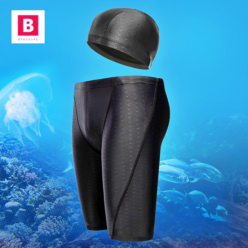 bikinifc-l-5xl-sb143-กางเกงว่ายน้ำผู้ชาย-พร้อมหมวกเข้าเซ็ท-ชุดว่ายน้ำ-ชุดเที่ยวทะเล