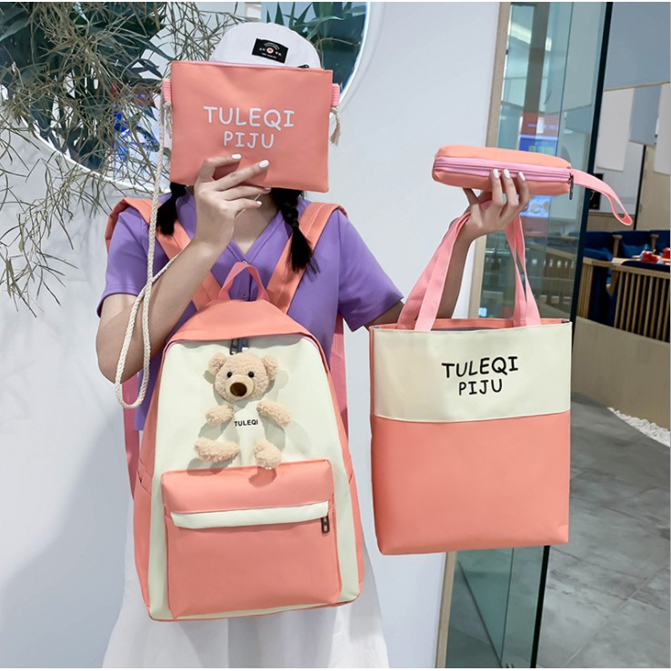 ภาพหน้าปกสินค้า𝗣𝗥𝗢𝗦 กระเป๋าเป้เซต4ชิ้นหมีน้อยสีพื้นจุของได้เยอะสุดคุ้ม 2022 เทรนด ด่วน️️ถูกและดีที่นี้เท่านั้น ️️ จากร้าน pros.shop บน Shopee