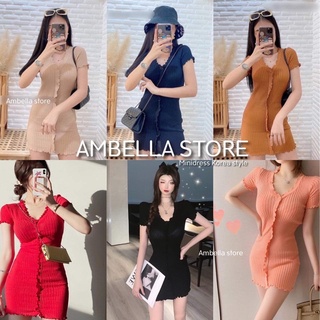 💜AMBELLA💜 เดรสคอวีระบายหน้า งานตามหา ‼️น่ารักมาก เดรสคอวี เดรสไหมพรม มินิเดรสเกาหลี