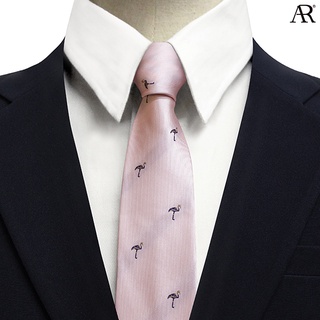 ANGELINO RUFOLO Necktie(NTS-ฟลามิงโก้) เนคไทผ้าไหมทออิตาลี่คุณภาพเยี่ยม ดีไซน์ Flamingo สีโอรส/สีน้ำเงิน/สีกรมท่า