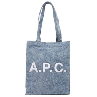 Apc กระเป๋าถือ กระเป๋าสะพายไหล่ ผ้ายีน ปักลายโลโก้