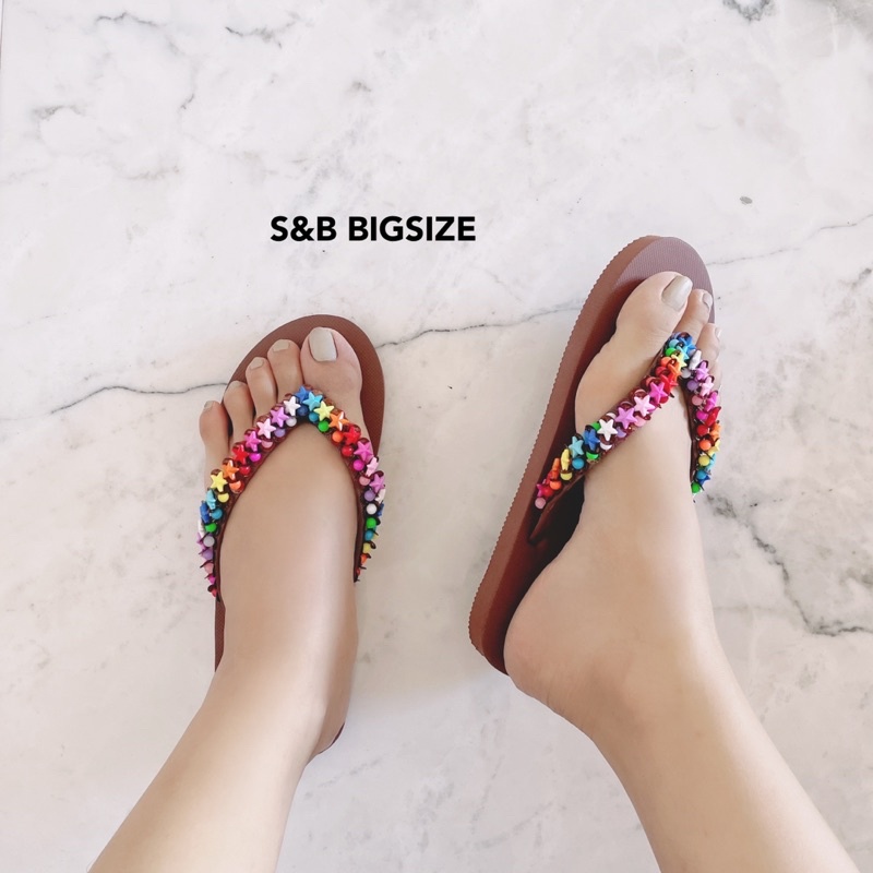 ภาพสินค้า️ 𝗝𝗼𝘆 ️ รองเท้าไซส์ใหญ่ 36 - 45 ️ รองเท้าแตะหนีบ ลูกปัด รองเท้าไปทะเล ️ แฮนเมด Bigsize จ่ายปลายทาง plussize beads จากร้าน sabybata บน Shopee ภาพที่ 8