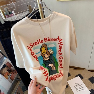 【Hot】(Women Clothes)อเมริกันย้อนยุคแขนสั้นTเสื้อหญิงinsไหลบ่าเข้ามาในช่วงฤดูร้อนของผู้หญิง2022เสื้อเชิ้ตแขนสั้นทรงหลวมสไ