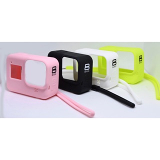 สินค้า เคสซิลิโคน โกโปร8 สกรีน “8black” พร้อมสายคล้องมือซิลิโคน Silicone Case With Silicone Wrist Strap Gopro HERO8